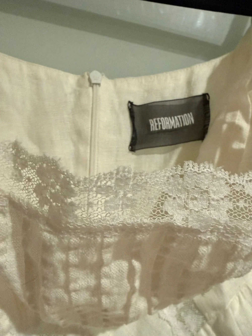 Reformation Cream Lace-Trim Tie-Shoulder Slip - Picture 2 of 3